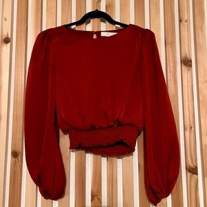 Astr - Red Silk Balloon Sleeve Blouse